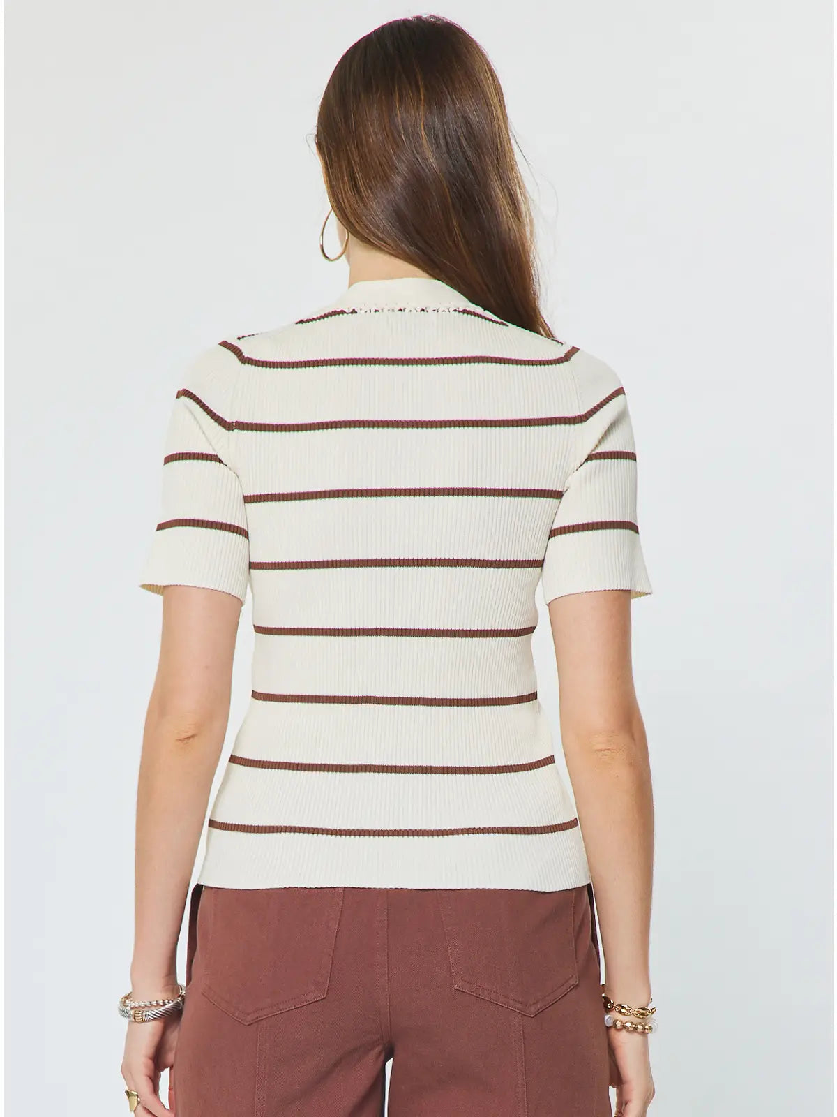 Braided V-Neck Ribbed Knit Sweater Top Current Air