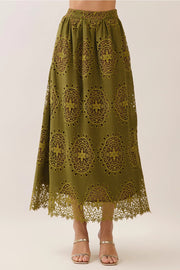 Eyelet Lace Saclloped Hem Maxi Skirt TCEC