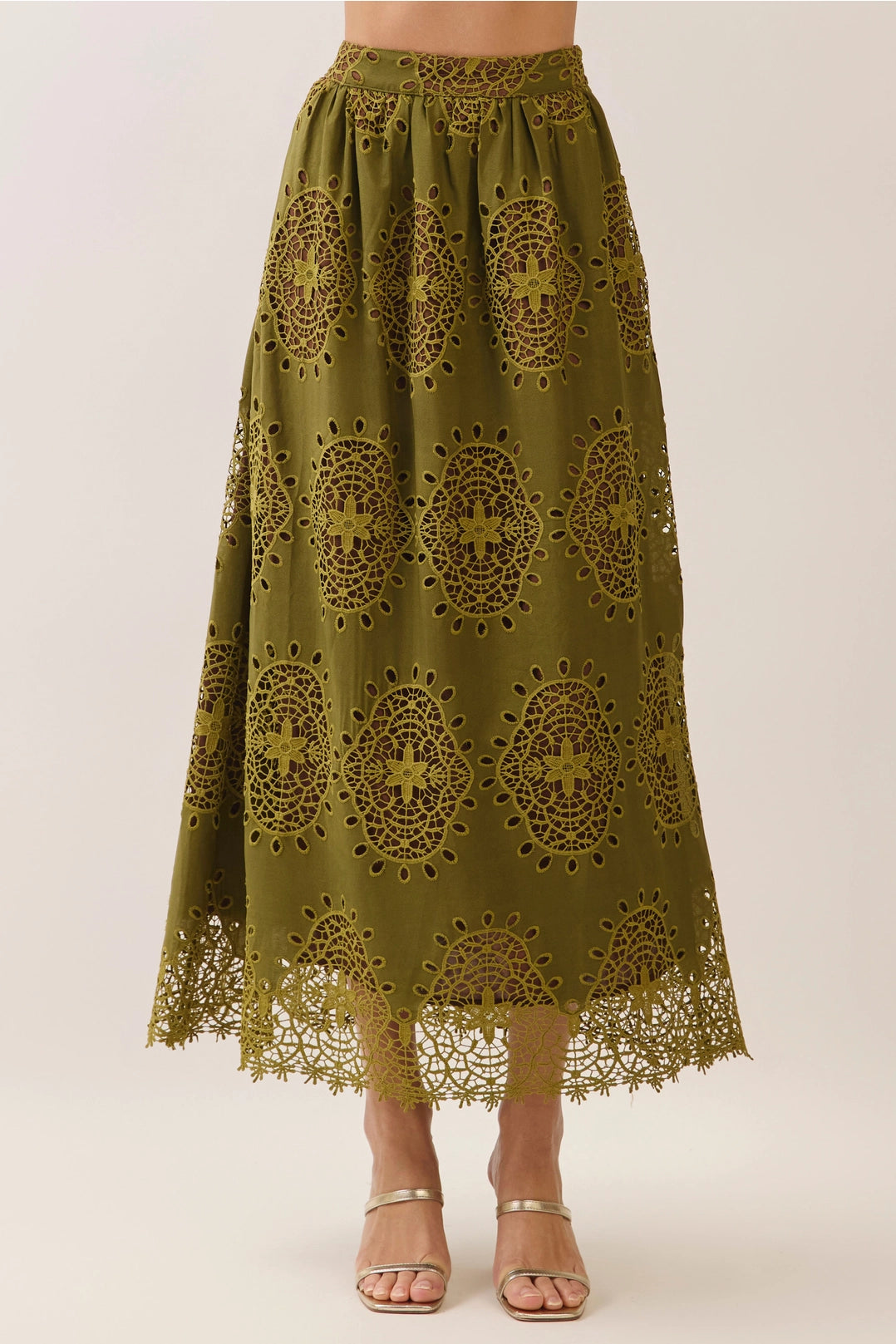 Eyelet Lace Saclloped Hem Maxi Skirt TCEC