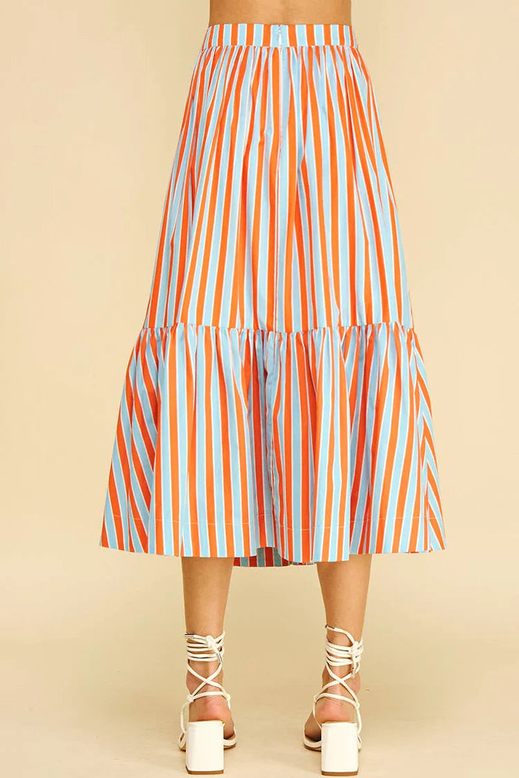 Stripe Tiered Midi Skirt Pinch