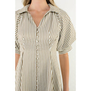 PUFF SLEEVE STRIPED TEXTURE MAXI  DRESS THML