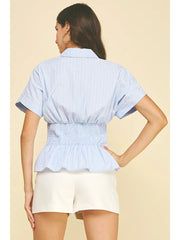 Stripe Button Down Shirt with Waistline Detail Pinch