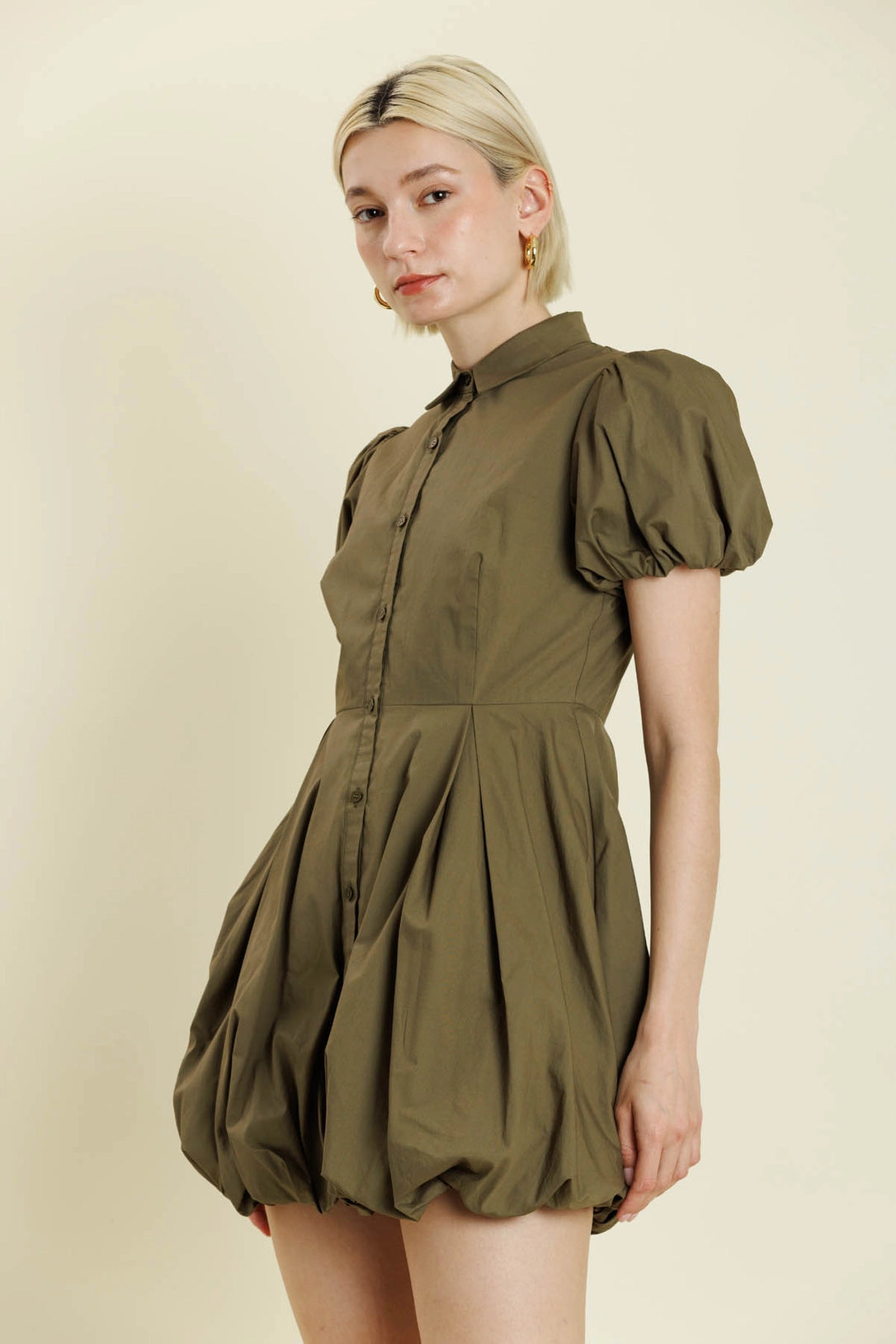 Bubble Hem Mini Shirt Dress Aureum