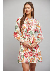 Lace Trimmed Ruffle Detail Self Tie Waist Dress Fate