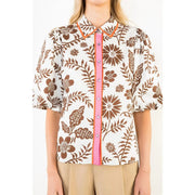 Two Tone Short Sleeve Floral Top THML