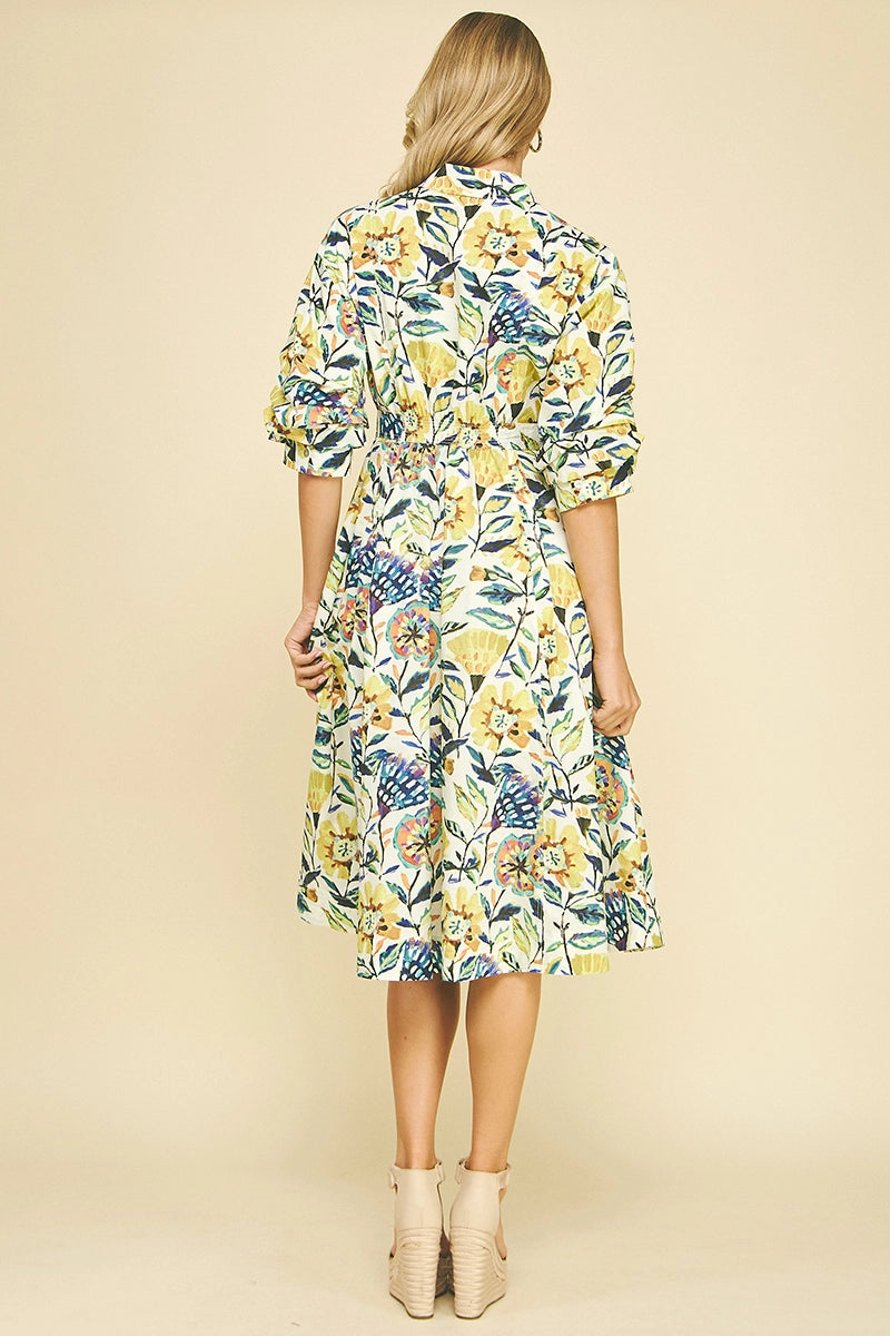 Floral Button Down Midi Dress Pinch