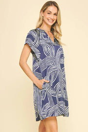 Deep Blue Printed Tunic Dress Pinch