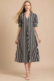 Striped V-Neck Midi Dress Pinch