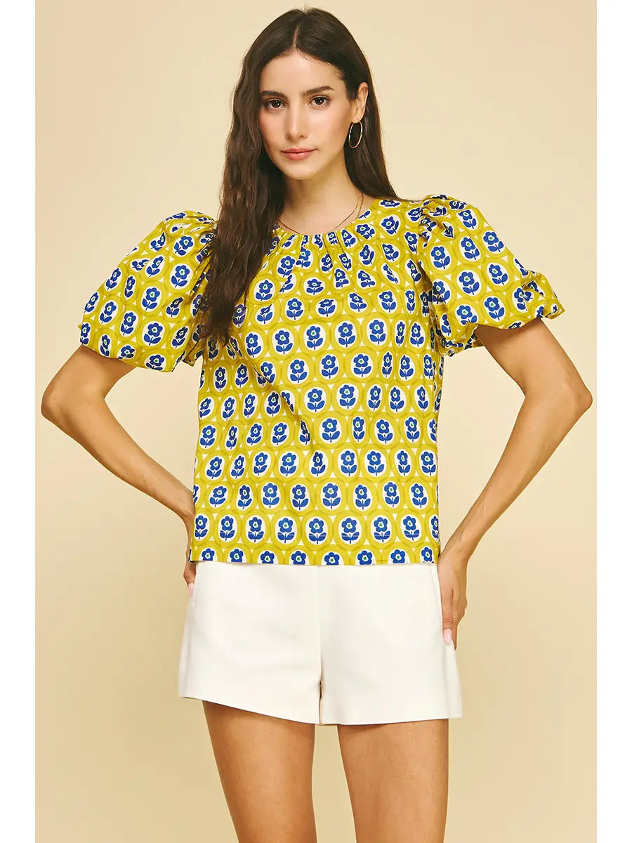 Floral Puffed Sleeve Blouse Top Pinch