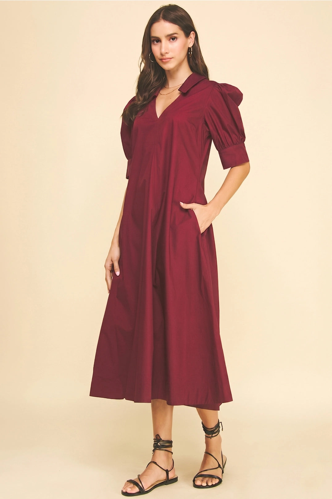 V-Neck Pleated A-Line Dress Pinch