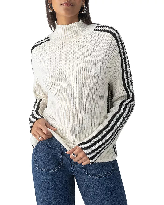 Sporty Stripe Mock Neck Sweater