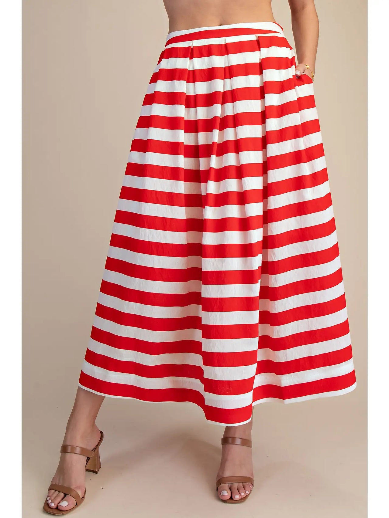 Full Stripe Pleated Midi Skirt
