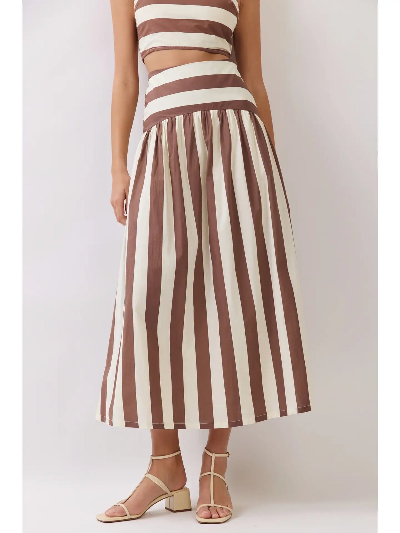 Stripe Drop-Waist A-Line Maxi Skirt TCEC