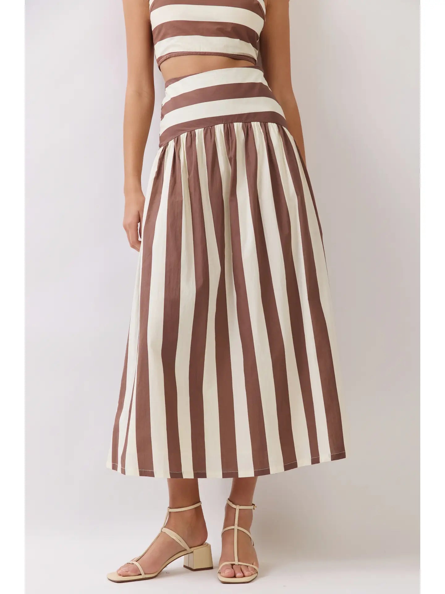 Stripe Drop-Waist A-Line Maxi Skirt TCEC