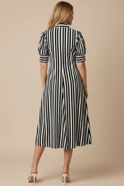 Striped V-Neck Midi Dress Pinch