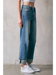 28" Mid Rise Classic Straight Jeans with Finished Cuffs Hidden Jeans