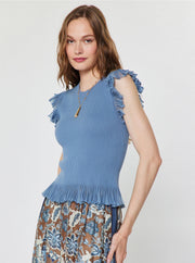 Sheer Ruffle Detail Sweater Top Current Air