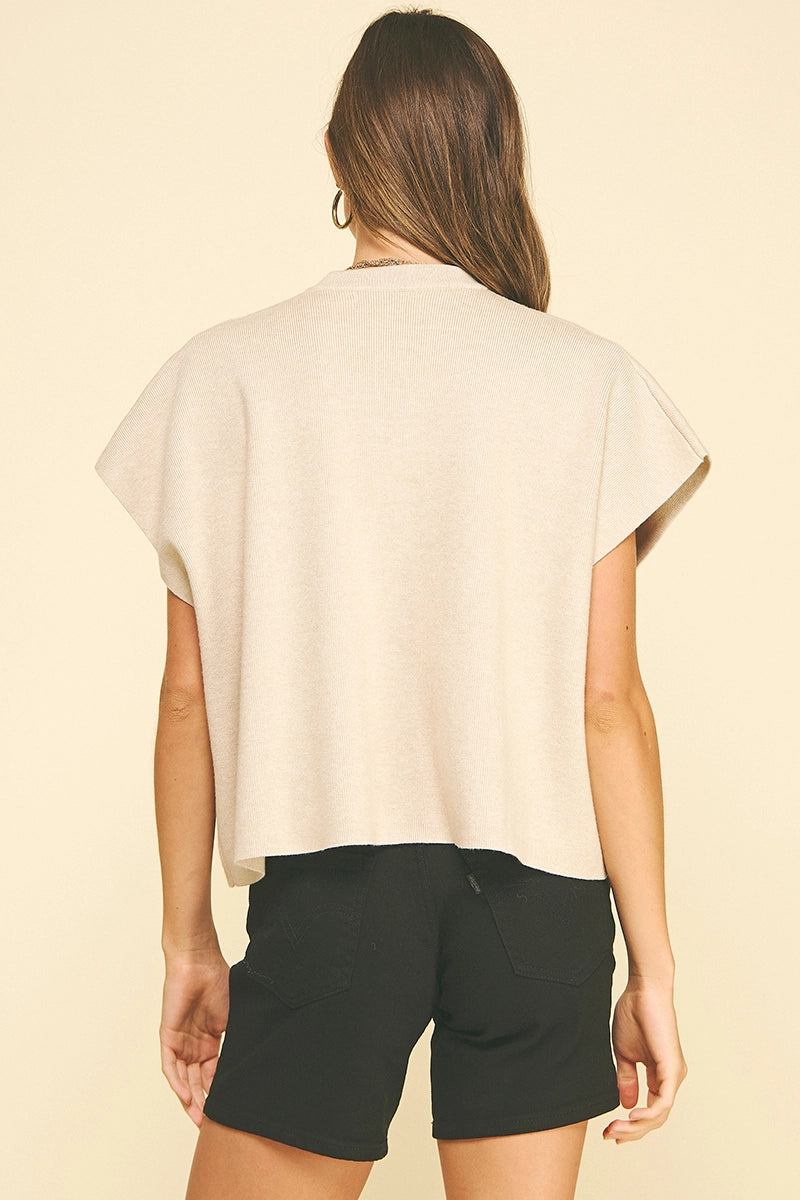 Button Down Cap Sleeve Sweater Pinch