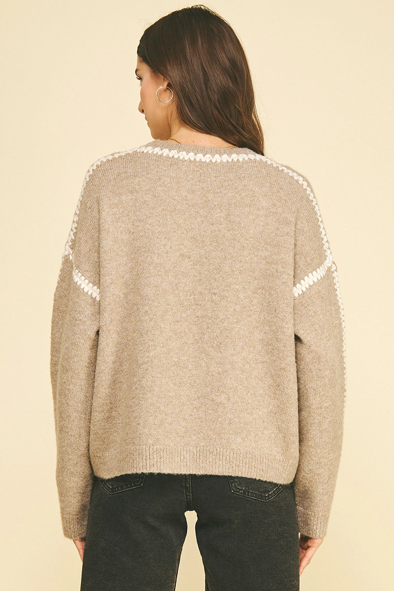 Stitch Embroidered Deatil Knit Sweater Pinch