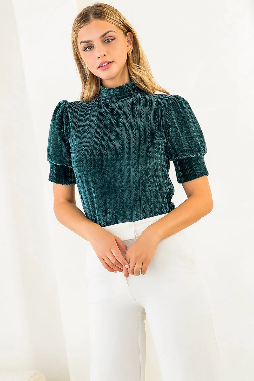 Textured Velvet Mock Neck Top THML