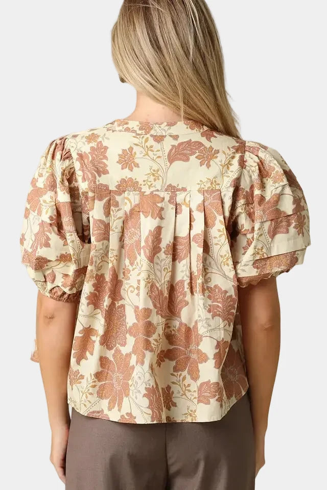 Julie Floral Puff Sleeve Blouse Olivaceous