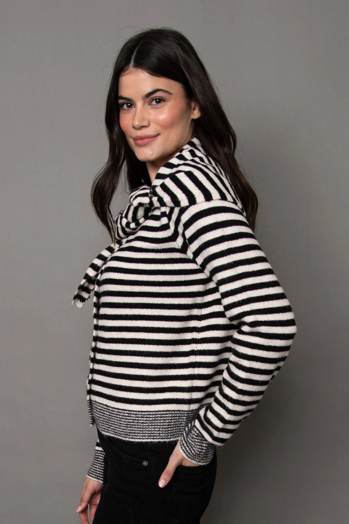 Neela Long Sleeve Striped Sweater with Scarf RD Style