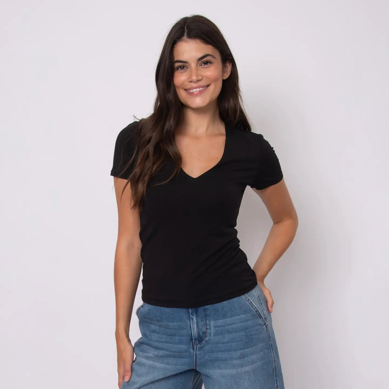 Valenna Cotton Core Short Sleeve Deep V-Neck Top RD Style