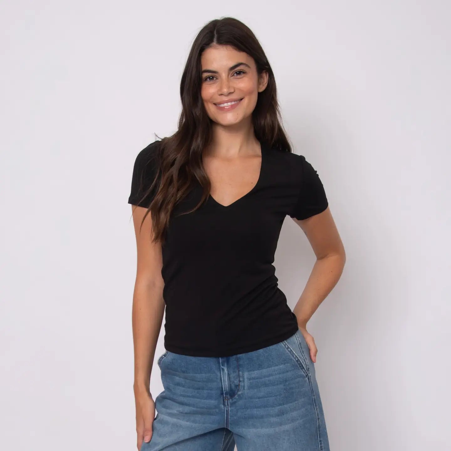 Valenna Cotton Core Short Sleeve Deep V-Neck Top RD Style