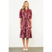 Long Sleeve Print Tiered Dress THML