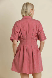 Striped Pleated Mini Dress Aureum