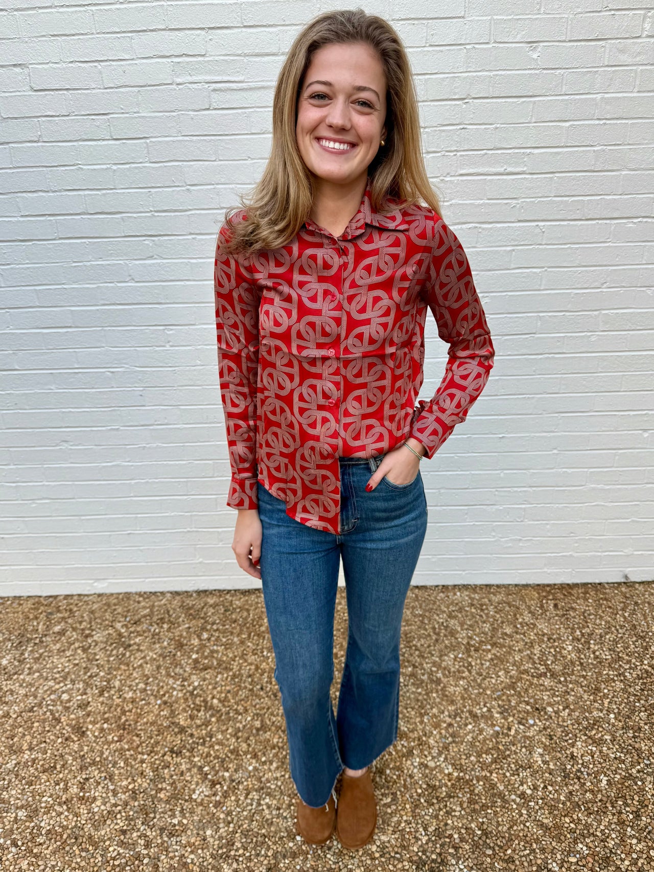 Red Link Long Sleeve Button Down Shirt Astrid