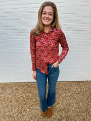 Red Link Long Sleeve Button Down Shirt Astrid