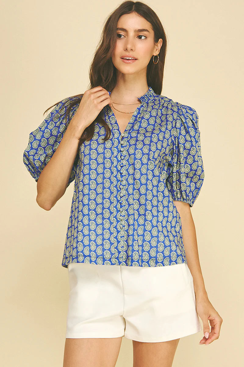 Jaylan Paisley Print V-Neck Blouse Pinch
