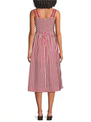 Striped Sweetheart Neck Sleeveless A-Line Midi Dress Skies are Blue