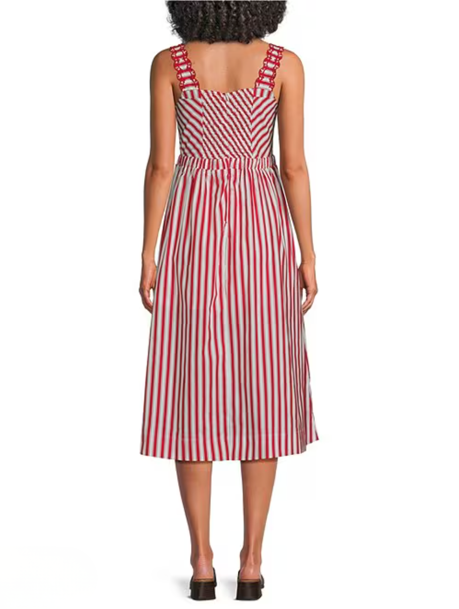 Striped Sweetheart Neck Sleeveless A-Line Midi Dress Skies are Blue