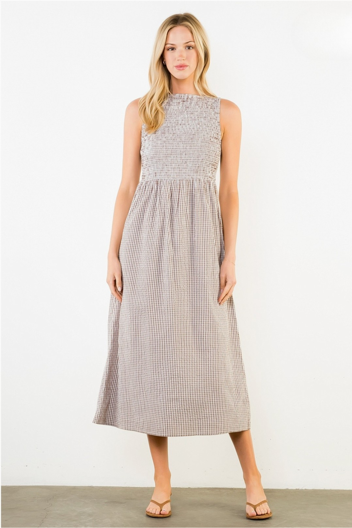 Sleeveless Gingham Midi Dress THML