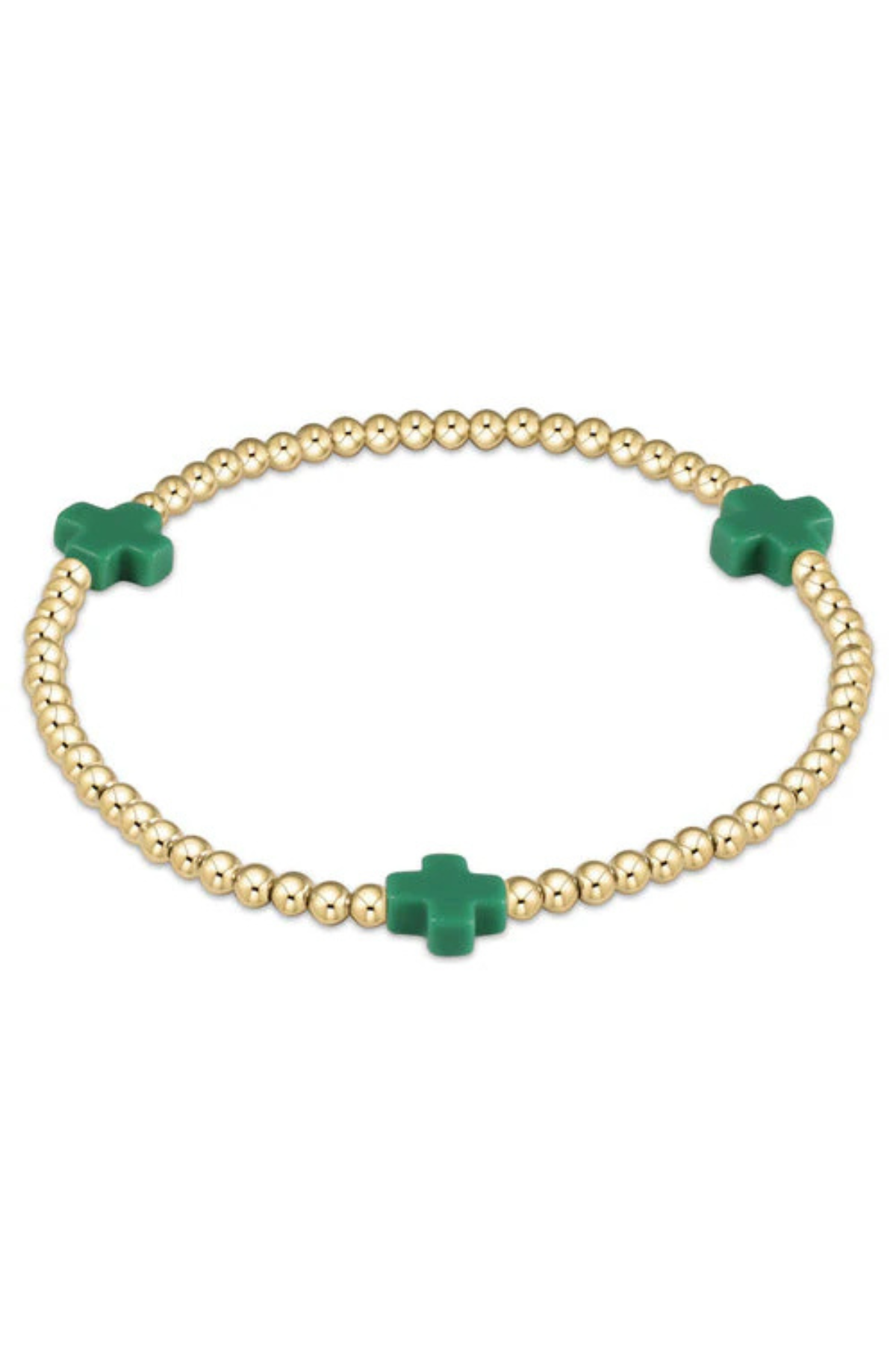 eGirl Signature Cross Gold Pattern 3mm Bead Bracelet - Emerald | enewton