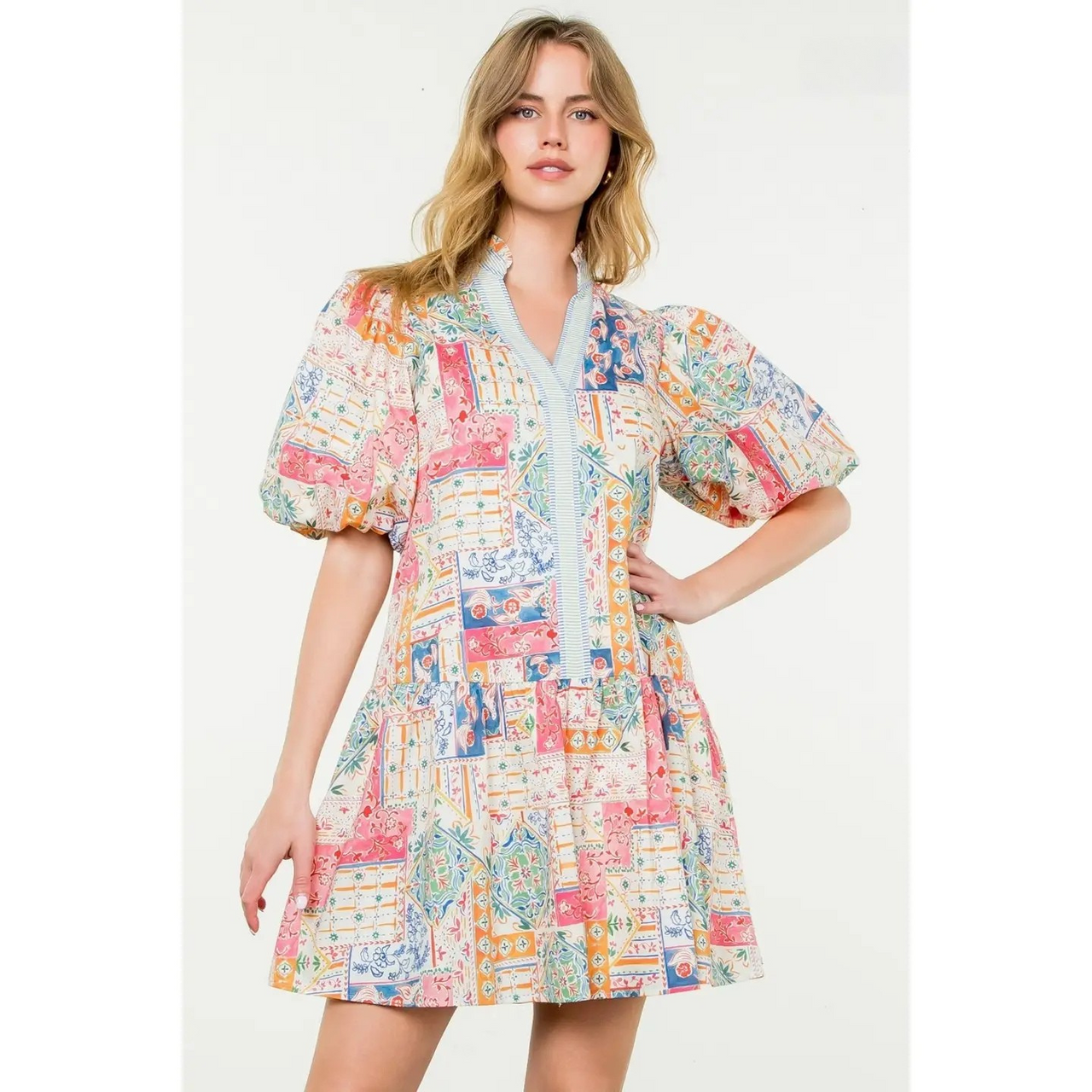 Puff Sleeve Print Dress