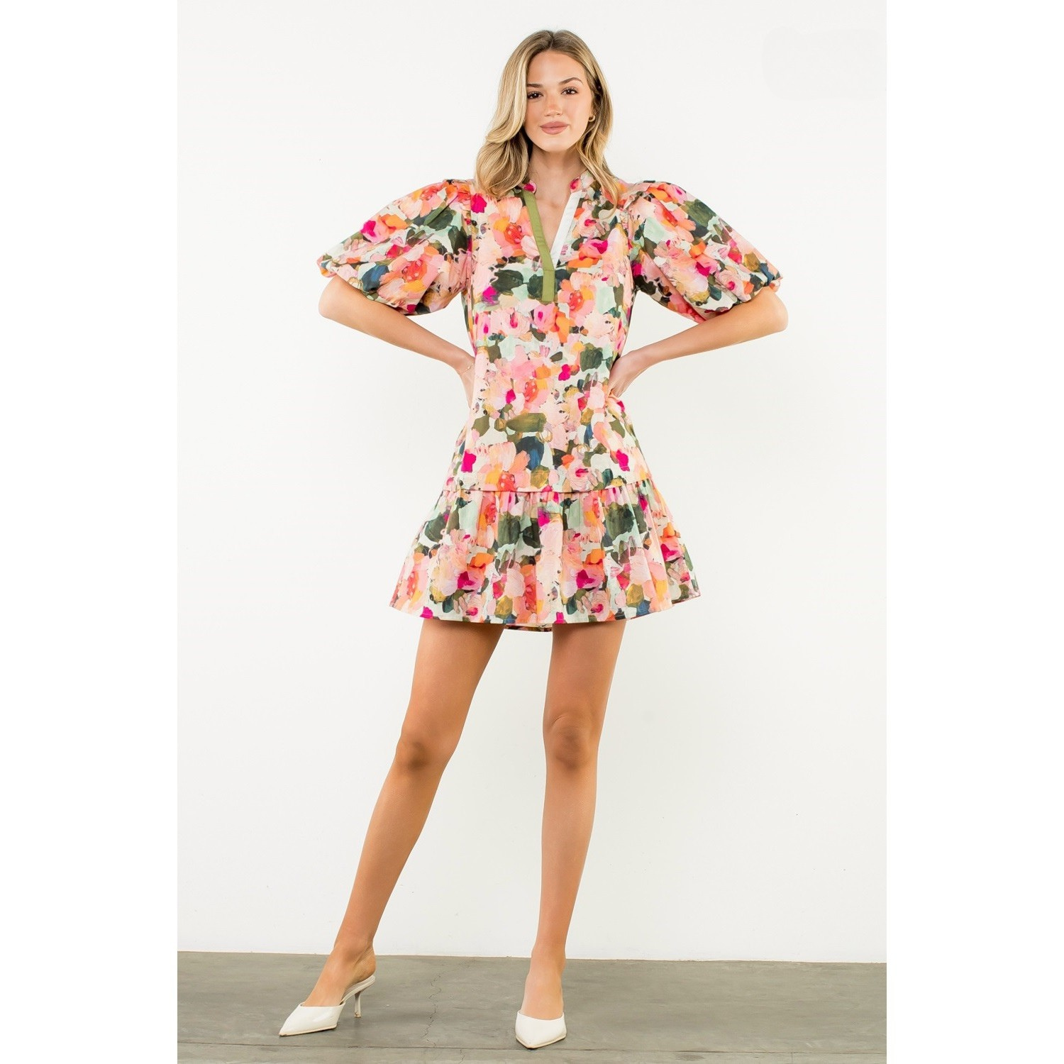 Lennon Puff Sleeve Mini Dress THML