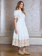 Embroidery Knit Woven Combo Midi Dress Current Air