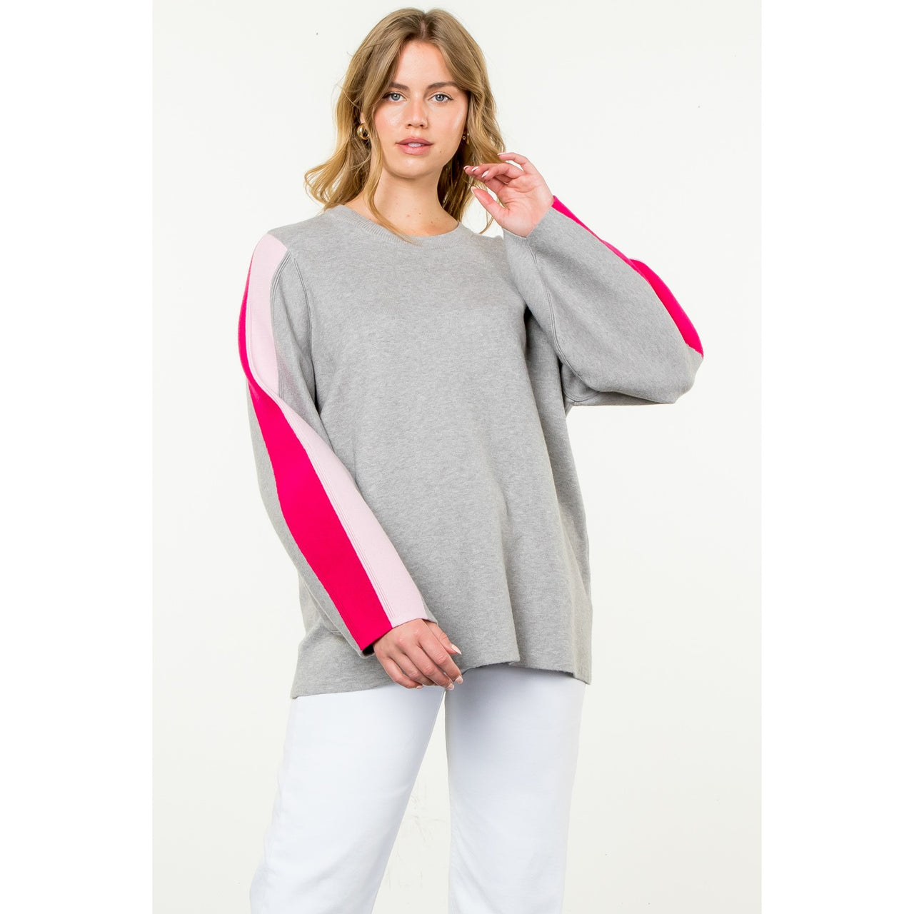 Rib Knit Colorblock Sleeve Sweater