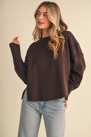 Drop Shoulder Long Sleeve Ribbed Sweate Merci