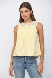 Contrast Mesh Yoke Detail Lace Trimmed Sleeveless Top Fate