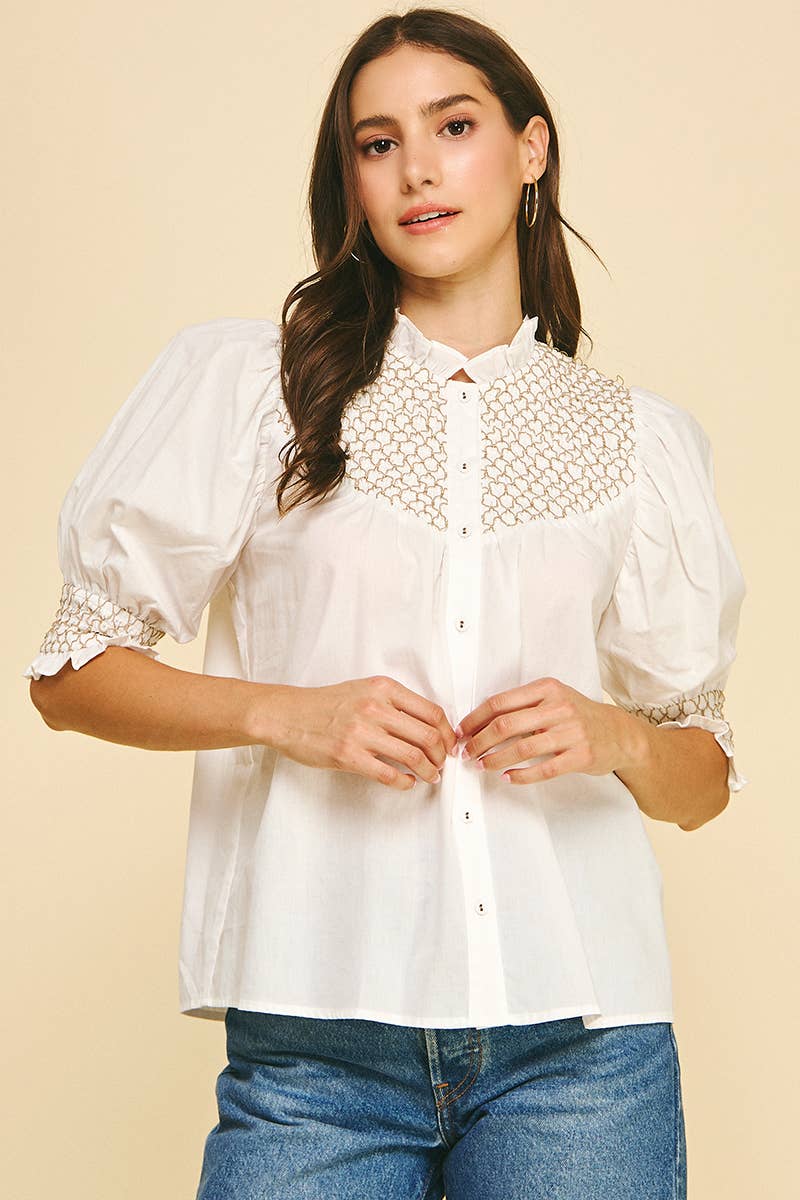 Embroidered Button Down Top