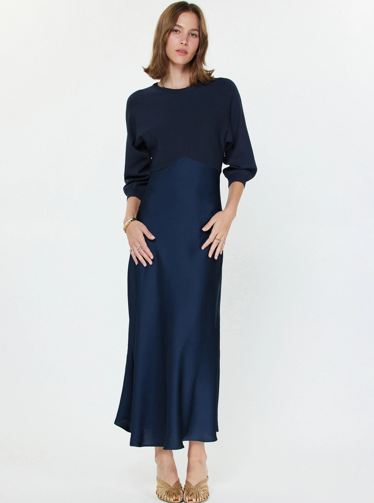 Sweater Mixed Media Midi Dress Current Air