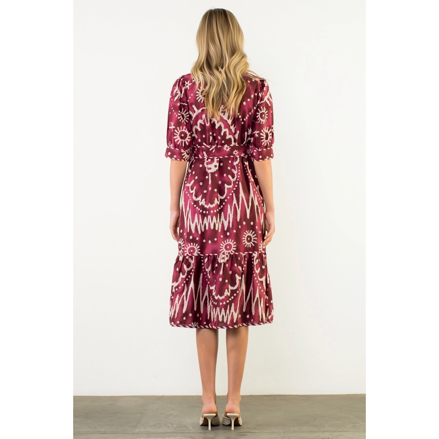Long Sleeve Print Tiered Dress THML