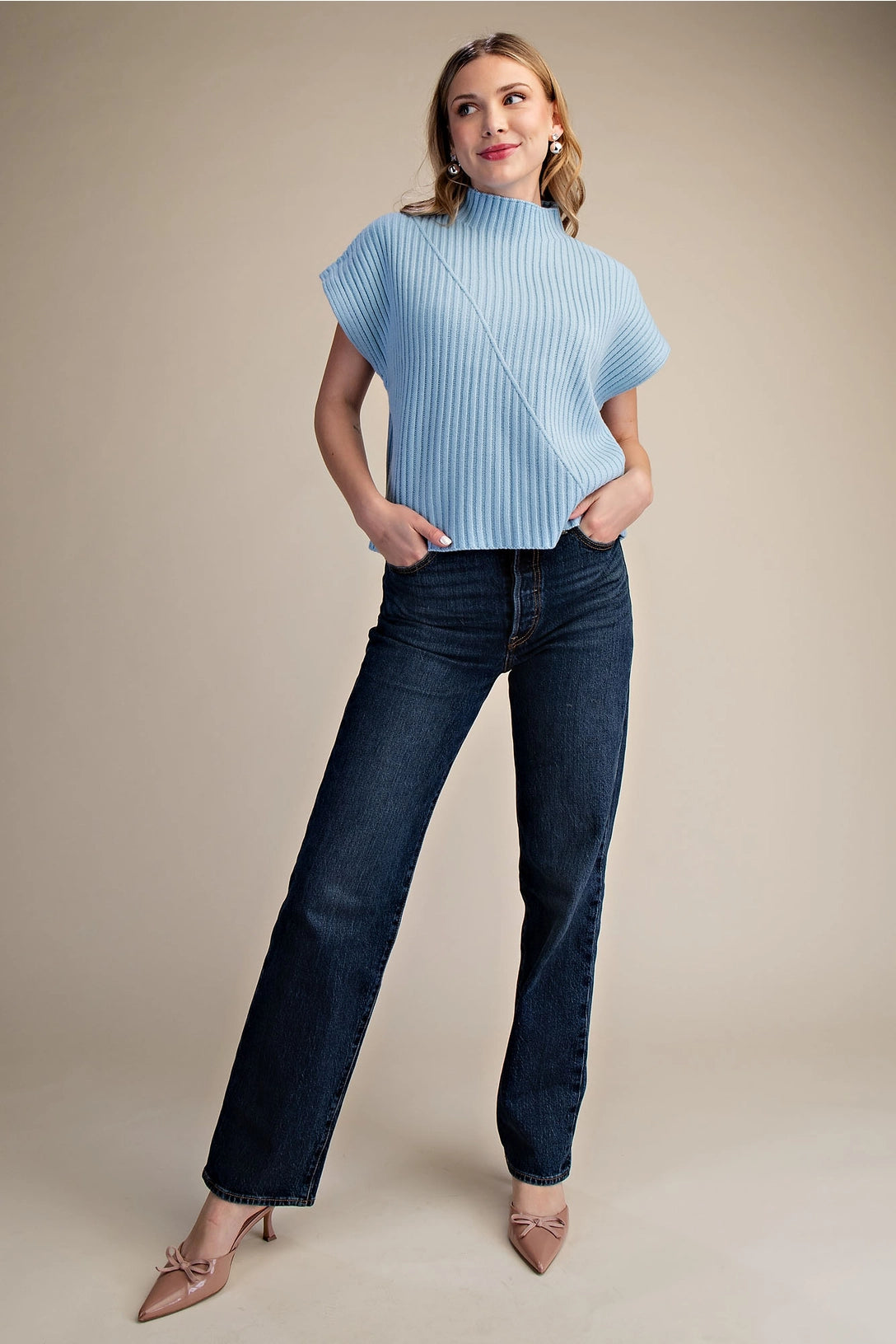 Ribbed Knit Vest Sweater Glam