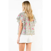 Floral Print Flutter Sleeve Top THML