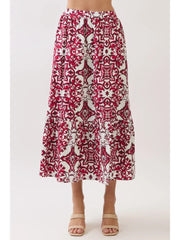 Baroque Print Tiered Midi Skirt TCEC