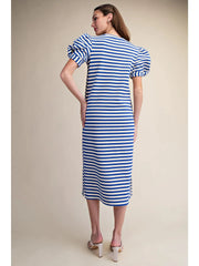Comfortable Midi Dress Round Neck Puff Short Sleeve Glam